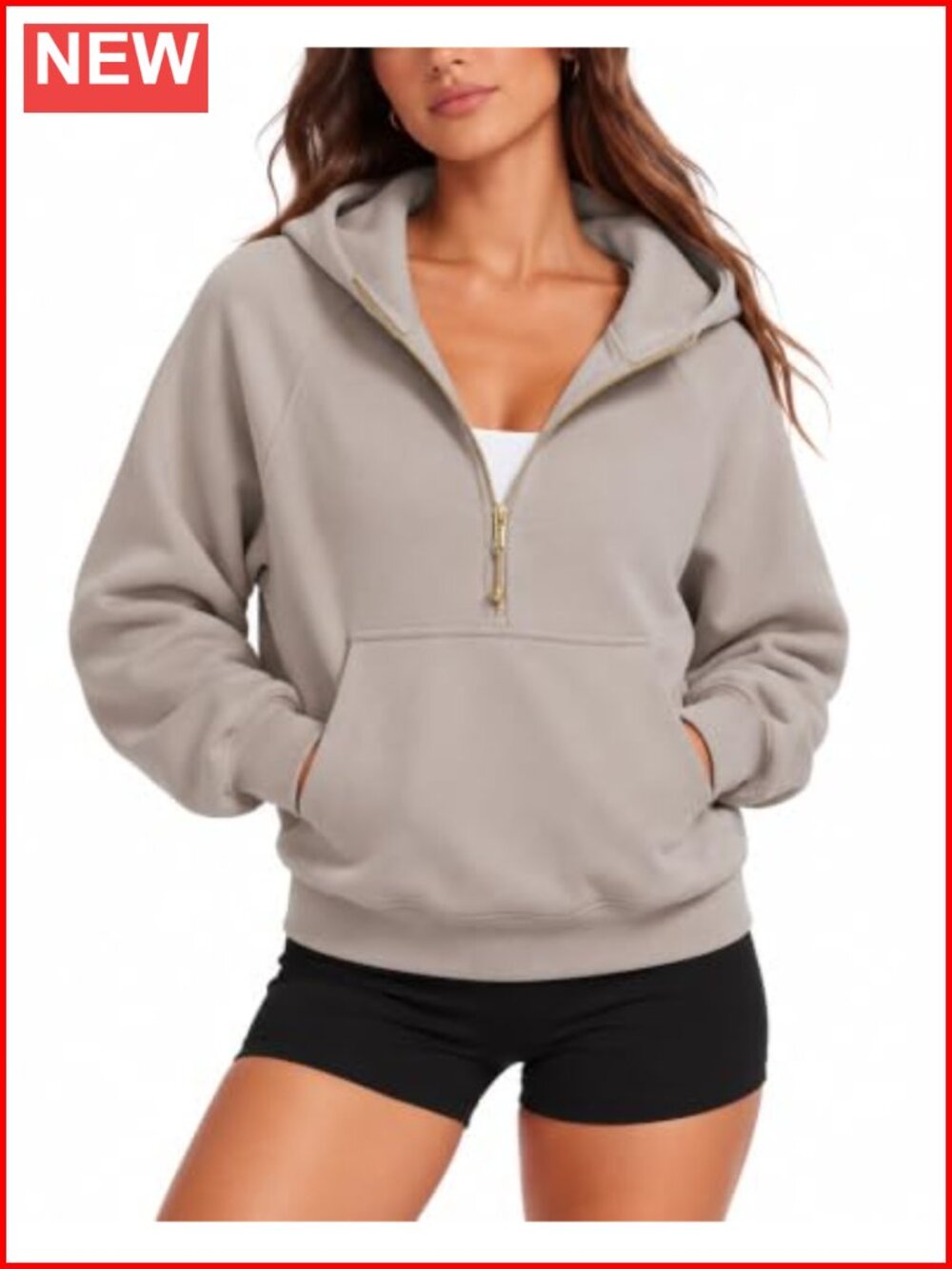 Women Half Zip Cotton Hoodie Cropped Pullover Sweatshirt